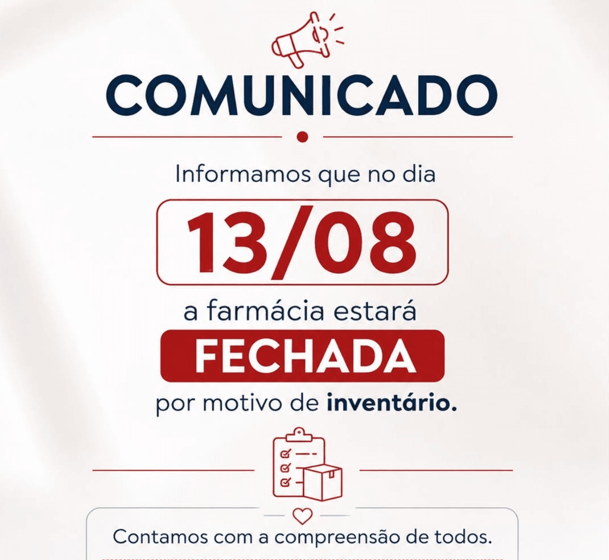 Comunicado: Inventário Farmácia
